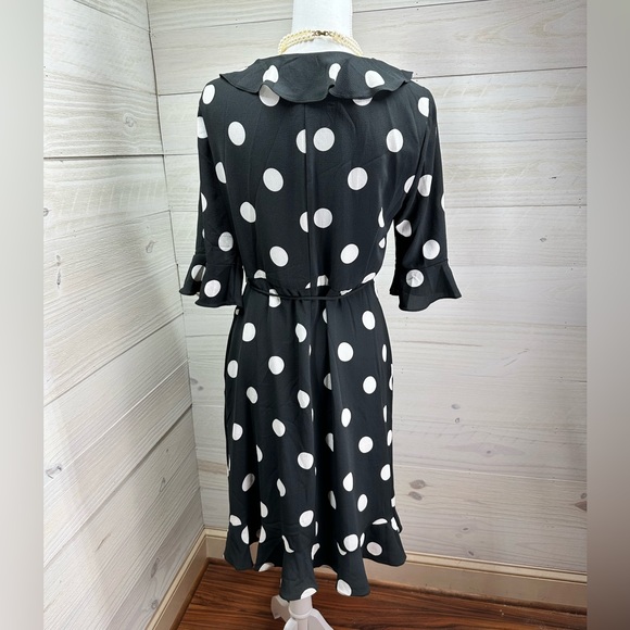 Lily Black Polka Dot Wrap Dress L FREE SHIP - Picture 3 of 6